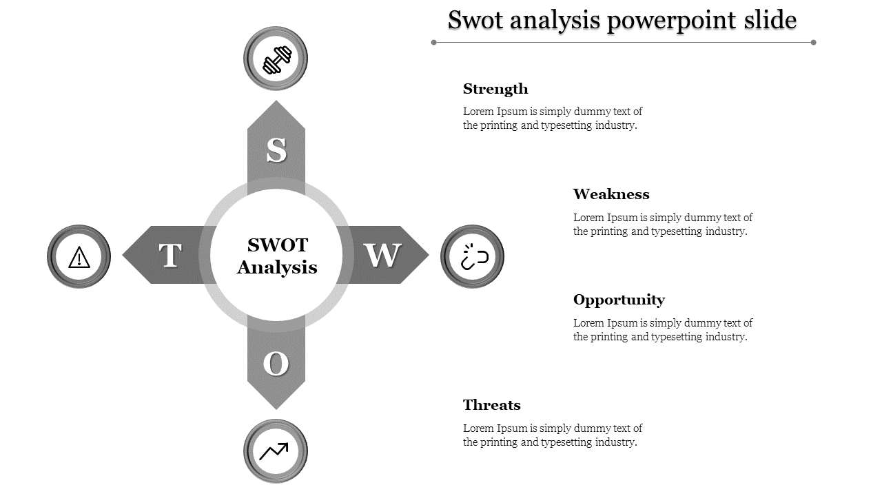 Free - Best SWOT Analysis PowerPoint Slide In Grey Color Model